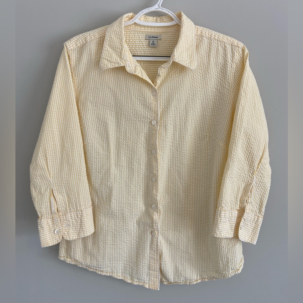 Vintage Striped Button Down Butter Yellow Seersucker 100% Cotton